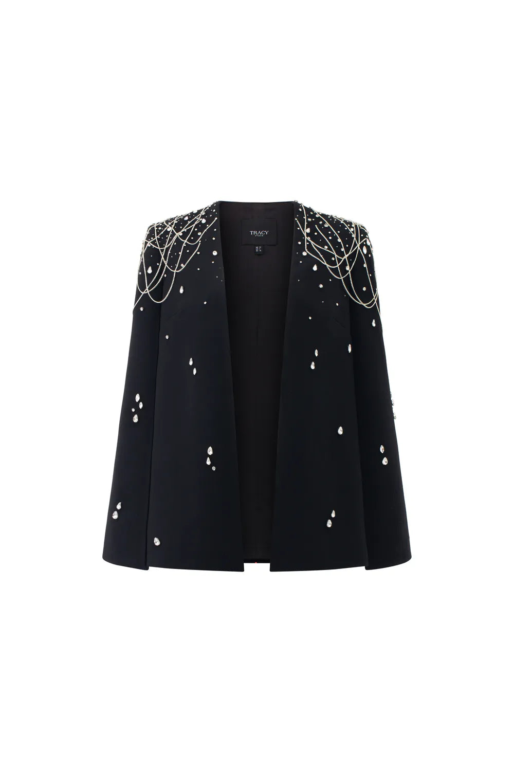 Crystal Strings Cape With Straight Across Crystal Embellished Dress Set